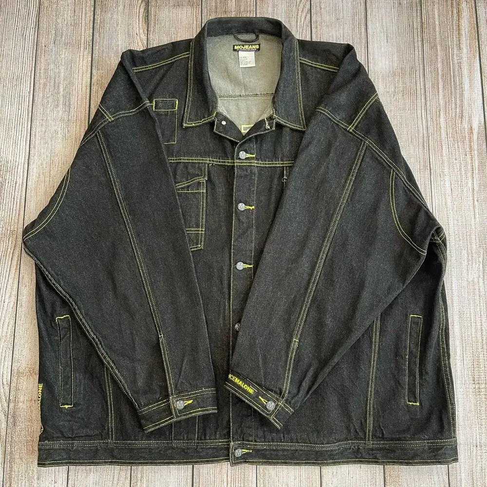 Vintage MoJeans Maurice Malone 6XL Denim Jacket Black Yellow Stitch 90s Hip Hop